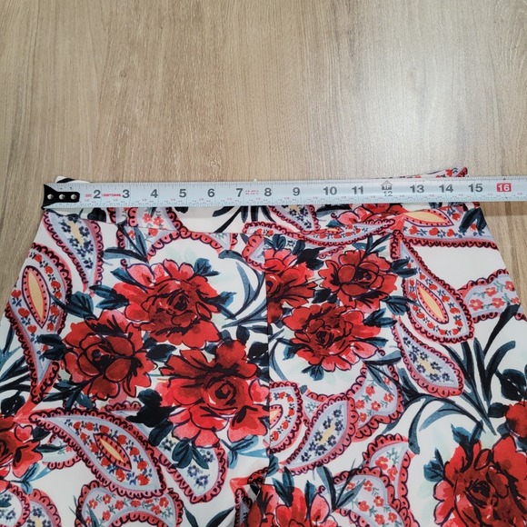 Badgley Mischka Size 6 Paisley Wide Leg Pants Red Multi Stretch Crepe Floral - Picture 11 of 12